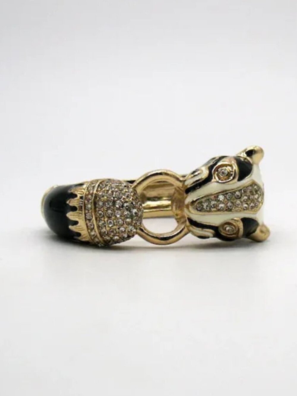 Banana Republic Vintage Leopard Head Enamel Pave Crystal Hinged Bangle Bracelet